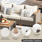 Ensemble de 8 pièces de canapé d'extérieur en osier pour patio avec 2 fauteuils pivotants à bascule et table de rangement en acacia