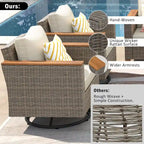 Ensemble de 8 pièces de canapé d'extérieur en osier pour patio avec 2 fauteuils pivotants à bascule et table de rangement en acacia
