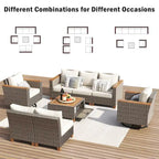 Ensemble de 8 pièces de canapé d'extérieur en osier pour patio avec 2 fauteuils pivotants à bascule et table de rangement en acacia