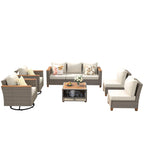 Ensemble de 8 pièces de canapé d'extérieur en osier pour patio avec 2 fauteuils pivotants à bascule et table de rangement en acacia