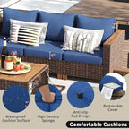 Ensemble de 8 pièces de canapé d'extérieur en osier pour patio avec 2 fauteuils pivotants à bascule et table de rangement en acacia