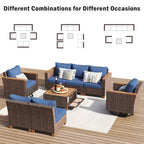 Ensemble de 8 pièces de canapé d'extérieur en osier pour patio avec 2 fauteuils pivotants à bascule et table de rangement en acacia