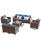 Ensemble de 8 pièces de canapé d'extérieur en osier pour patio avec 2 fauteuils pivotants à bascule et table de rangement en acacia
