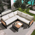 4 Pieces Outdoor Patio Conservation Set with Soft Cushion and Coffee Table for Garden, Backyard, Porch and Deck