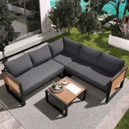 Ensemble de conversation de 4 pièces pour patio extérieur avec coussins moelleux et table basse pour jardin, arrière-cour, porche et terrasse