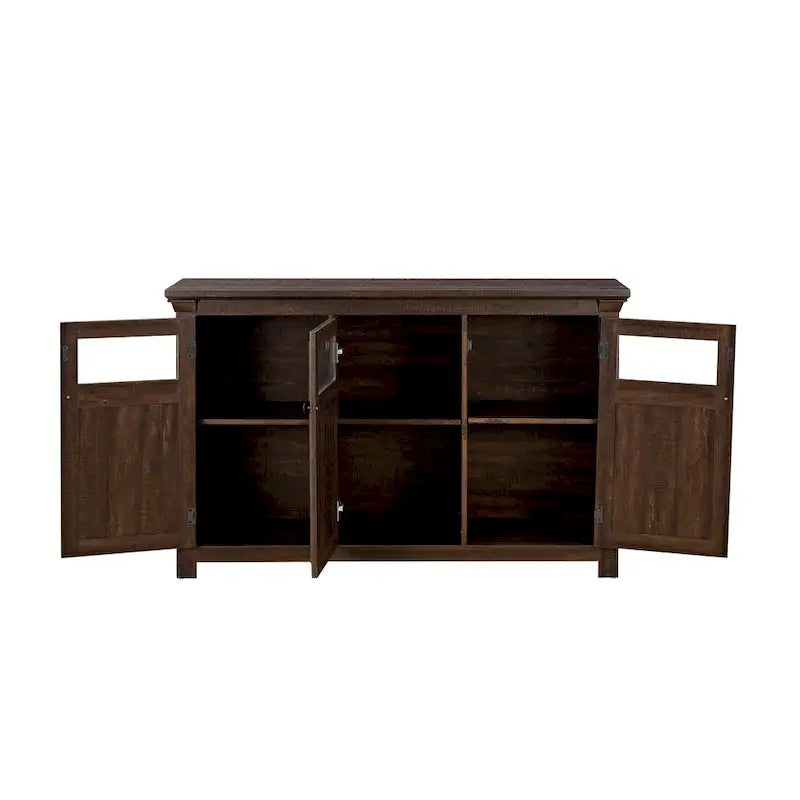 Buffet en bois composite gris patiné style ferme à 3 portes avec portes coulissantes et étagère réglable