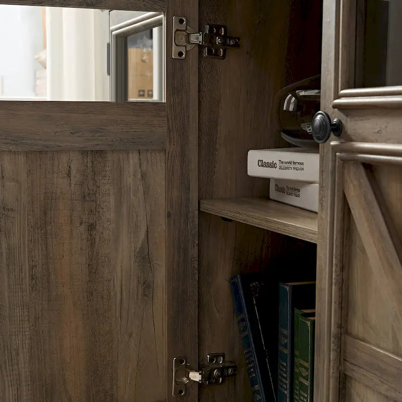 Buffet en bois composite gris patiné style ferme à 3 portes avec portes coulissantes et étagère réglable