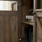 Buffet en bois composite gris patiné style ferme à 3 portes avec portes coulissantes et étagère réglable