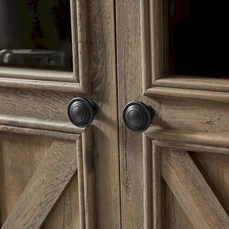 Buffet en bois composite gris patiné style ferme à 3 portes avec portes coulissantes et étagère réglable
