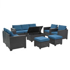 Ensemble de mobilier de jardin 10 pièces en rotin PE