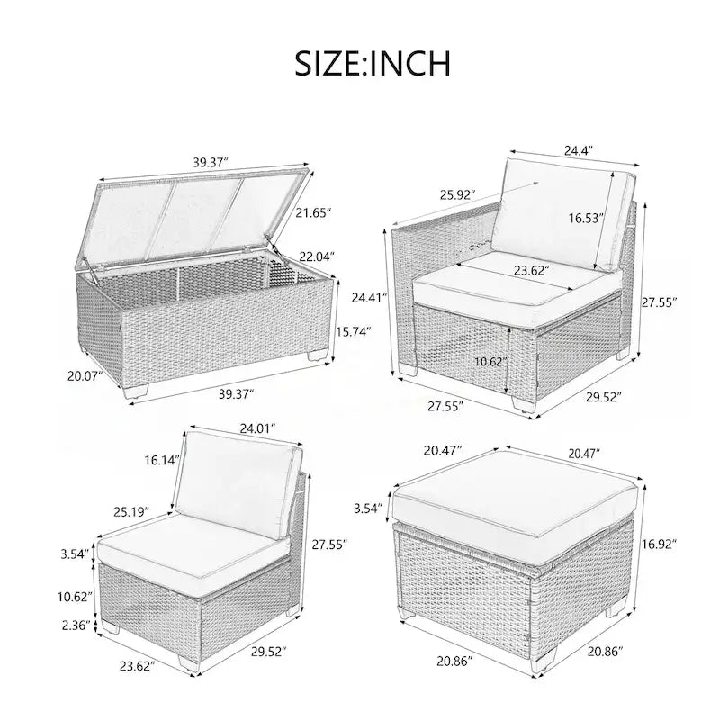 Ensemble de mobilier de jardin 10 pièces en rotin PE