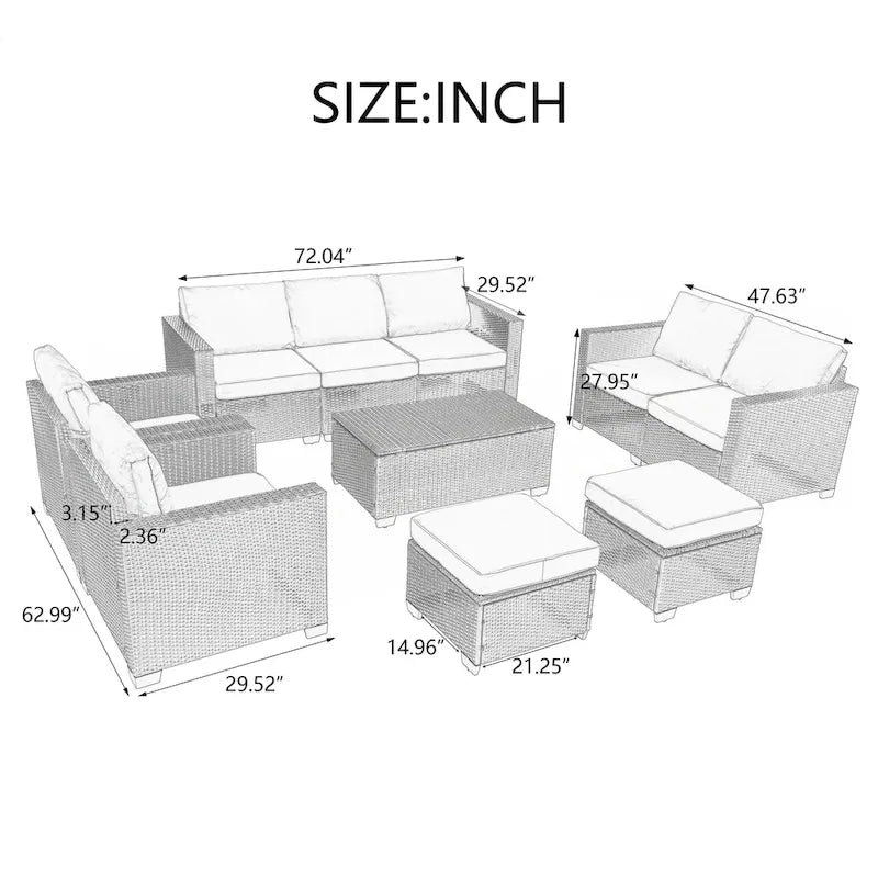 Ensemble de mobilier de jardin 10 pièces en rotin PE