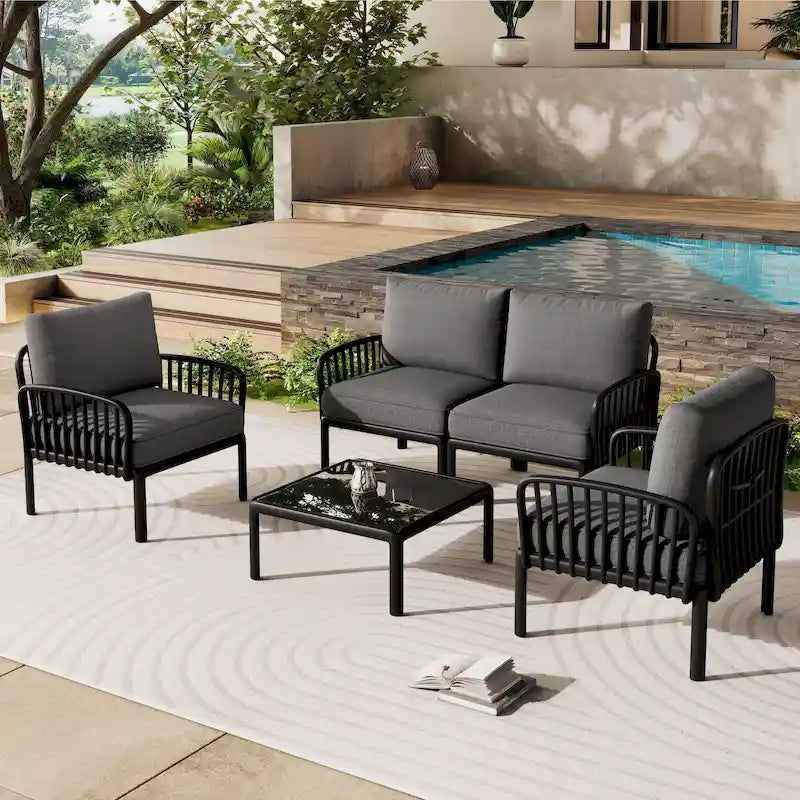 Ensemble de conversation d'extérieur modulaire 5 pièces Roomfitters avec table basse et coussins épais