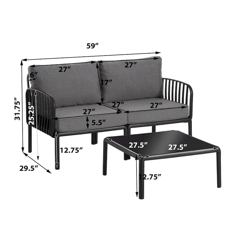 Ensemble de conversation d'extérieur modulaire 5 pièces Roomfitters avec table basse et coussins épais