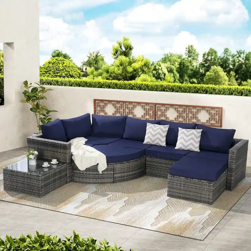 8-Piece Modular Sectional Sofa Set with Glass Table