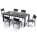 Ensemble de salle à manger d'extérieur 7 pièces avec chaises empilables et table de salle à manger avec trou pour parasol
