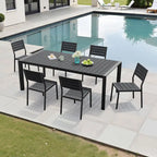 Outdoor 7-Piece Patio Dining Set Stackable Chairs and Dining Table with Umbrella Hole