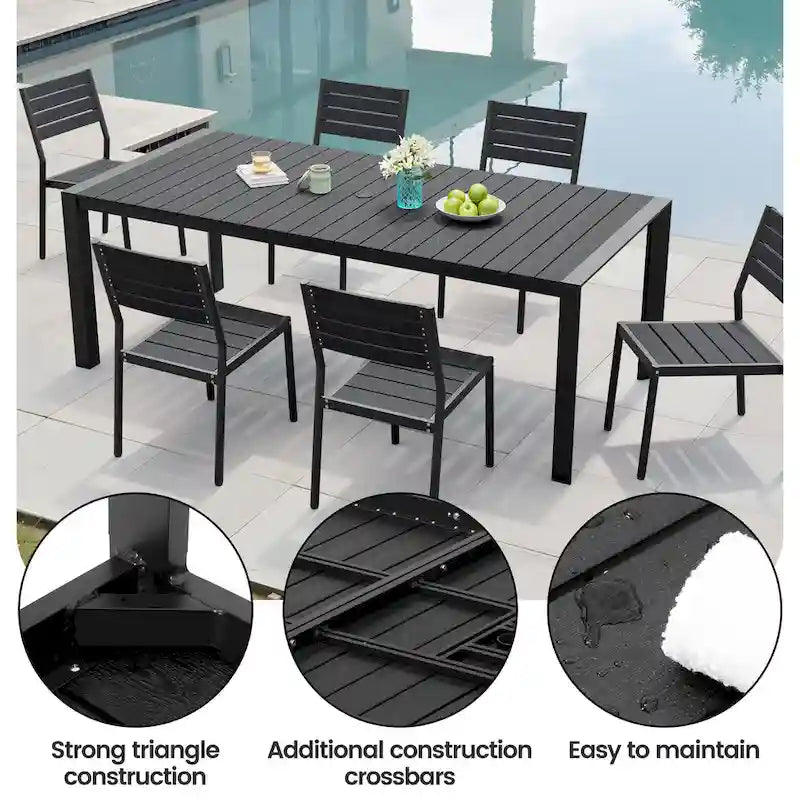 Ensemble de salle à manger d'extérieur 7 pièces avec chaises empilables et table de salle à manger avec trou pour parasol