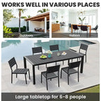Ensemble de salle à manger d'extérieur 7 pièces avec chaises empilables et table de salle à manger avec trou pour parasol
