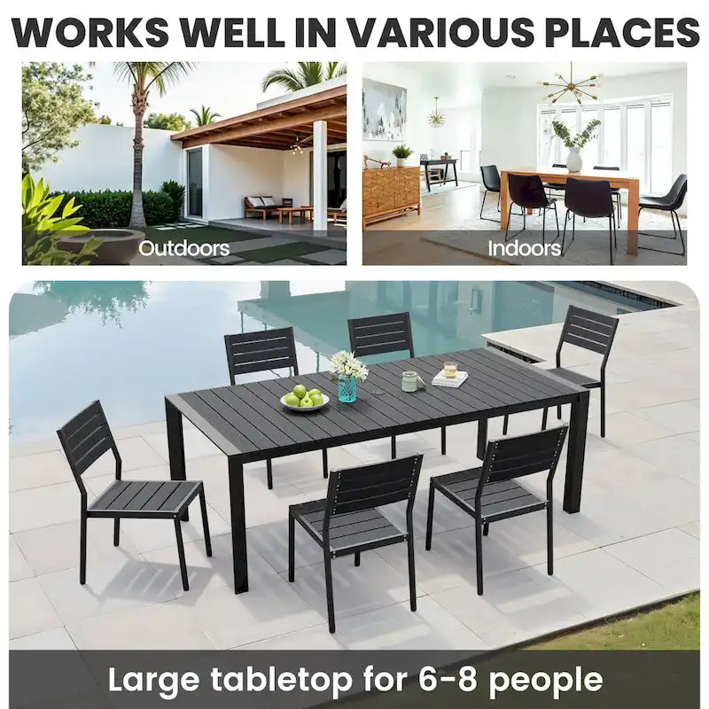 Ensemble de salle à manger d'extérieur 7 pièces avec chaises empilables et table de salle à manger avec trou pour parasol