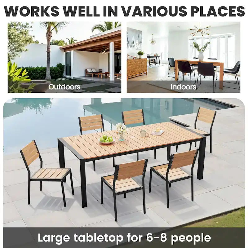 Ensemble de salle à manger d'extérieur 7 pièces avec chaises empilables et table de salle à manger avec trou pour parasol