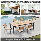 Ensemble de salle à manger d'extérieur 7 pièces avec chaises empilables et table de salle à manger avec trou pour parasol