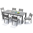 Ensemble de salle à manger d'extérieur 7 pièces avec chaises empilables et table de salle à manger avec trou pour parasol