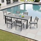 Ensemble de salle à manger d'extérieur 7 pièces avec chaises empilables et table de salle à manger avec trou pour parasol