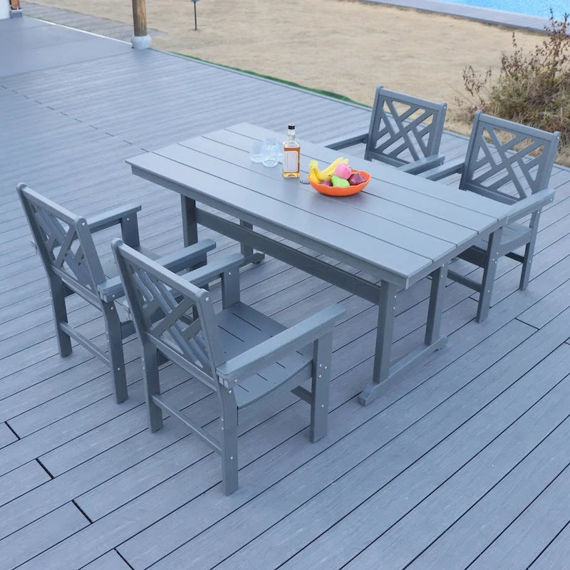 Ensemble de 5 pièces pour table et chaises de salle à manger d'extérieur, ensemble de meubles de jardin en bois, table rectangulaire avec trou pour parasol et 4 chaises