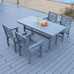 Ensemble de 5 pièces pour table et chaises de salle à manger d'extérieur, ensemble de meubles de jardin en bois, table rectangulaire avec trou pour parasol et 4 chaises