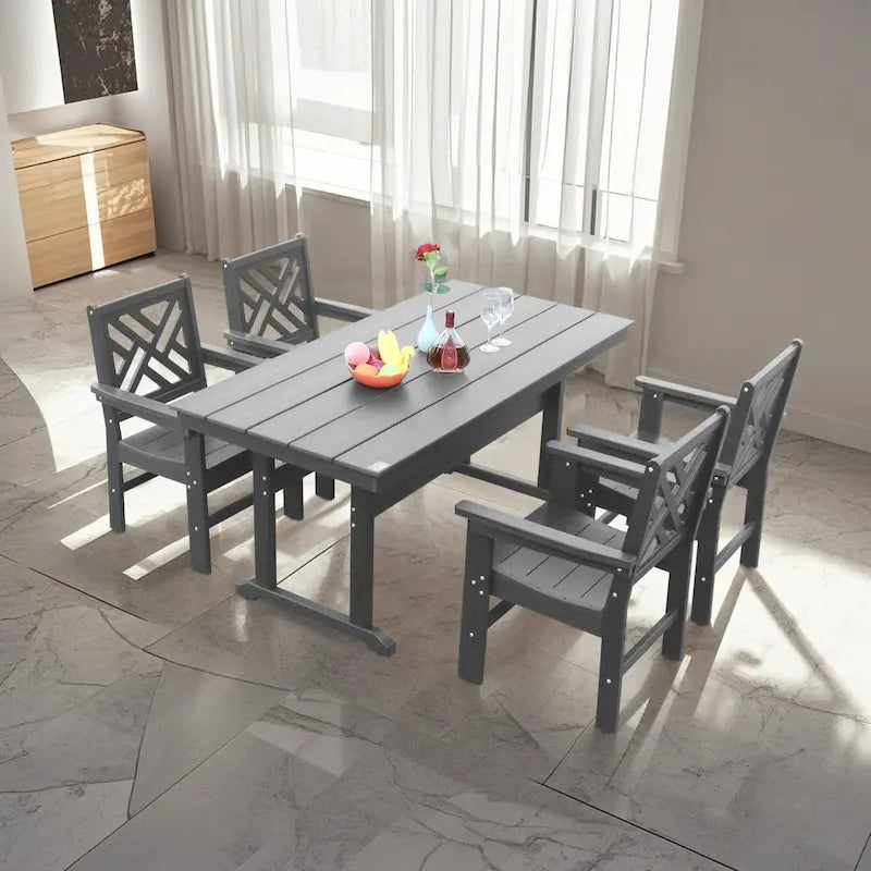 Ensemble de 5 pièces pour table et chaises de salle à manger d'extérieur, ensemble de meubles de jardin en bois, table rectangulaire avec trou pour parasol et 4 chaises
