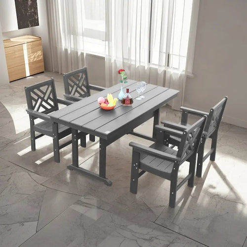 Ensemble de 5 pièces pour table et chaises de salle à manger d'extérieur, ensemble de meubles de jardin en bois, table rectangulaire avec trou pour parasol et 4 chaises