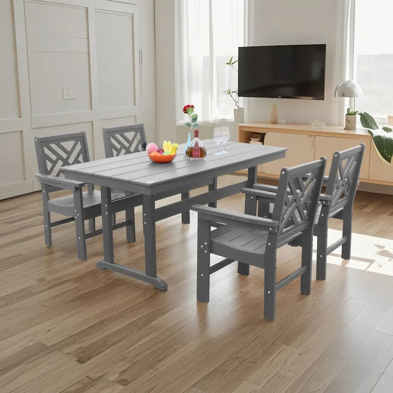 Ensemble de 5 pièces pour table et chaises de salle à manger d'extérieur, ensemble de meubles de jardin en bois, table rectangulaire avec trou pour parasol et 4 chaises
