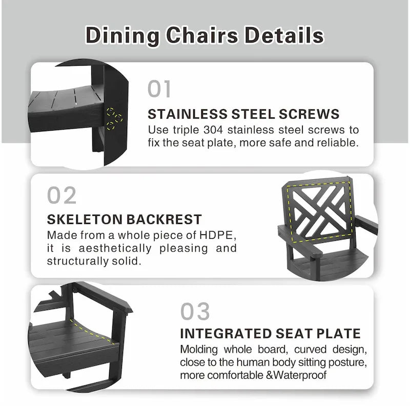 Ensemble de 5 pièces pour table et chaises de salle à manger d'extérieur, ensemble de meubles de jardin en bois, table rectangulaire avec trou pour parasol et 4 chaises