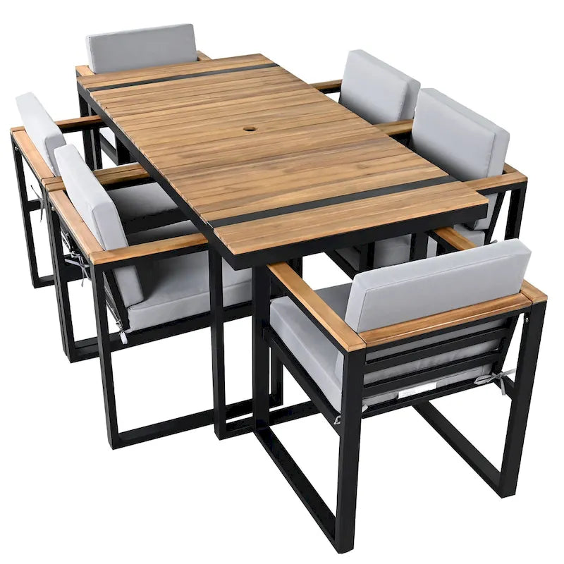 Ensemble de salle à manger d'extérieur 7 pièces avec table et chaises de patio et coussins amovibles