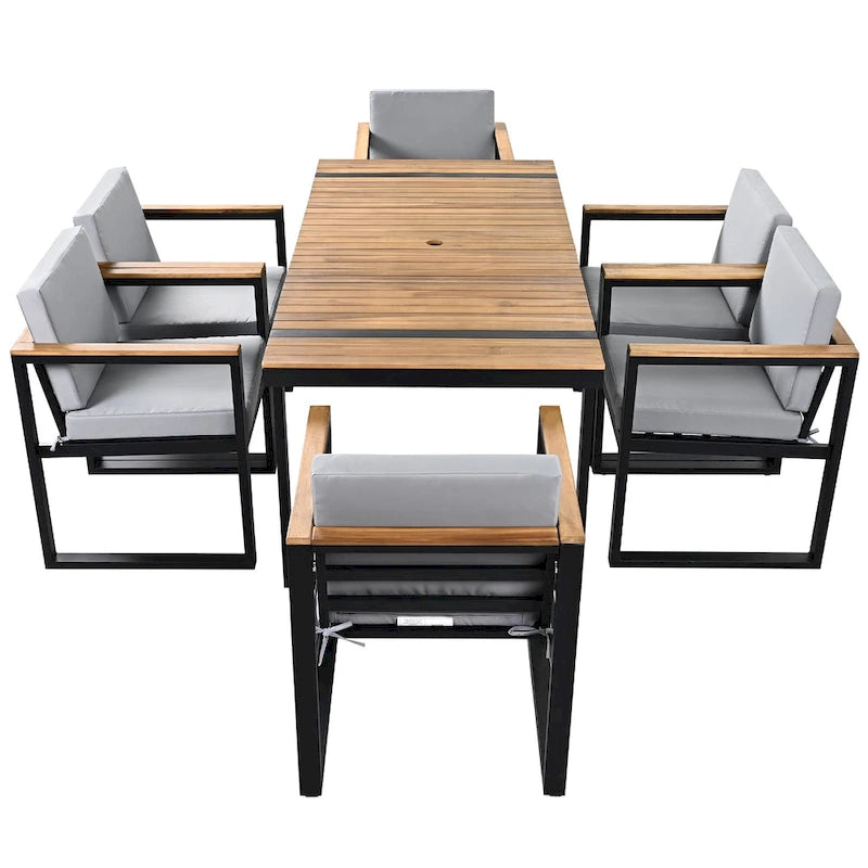 Ensemble de salle à manger d'extérieur 7 pièces avec table et chaises de patio et coussins amovibles