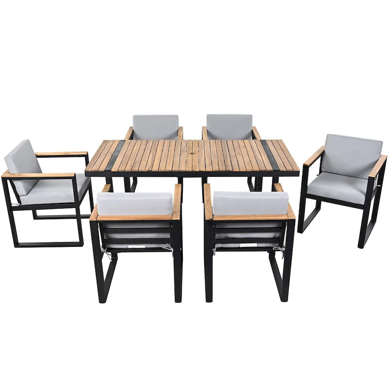 Ensemble de salle à manger d'extérieur 7 pièces avec table et chaises de patio et coussins amovibles