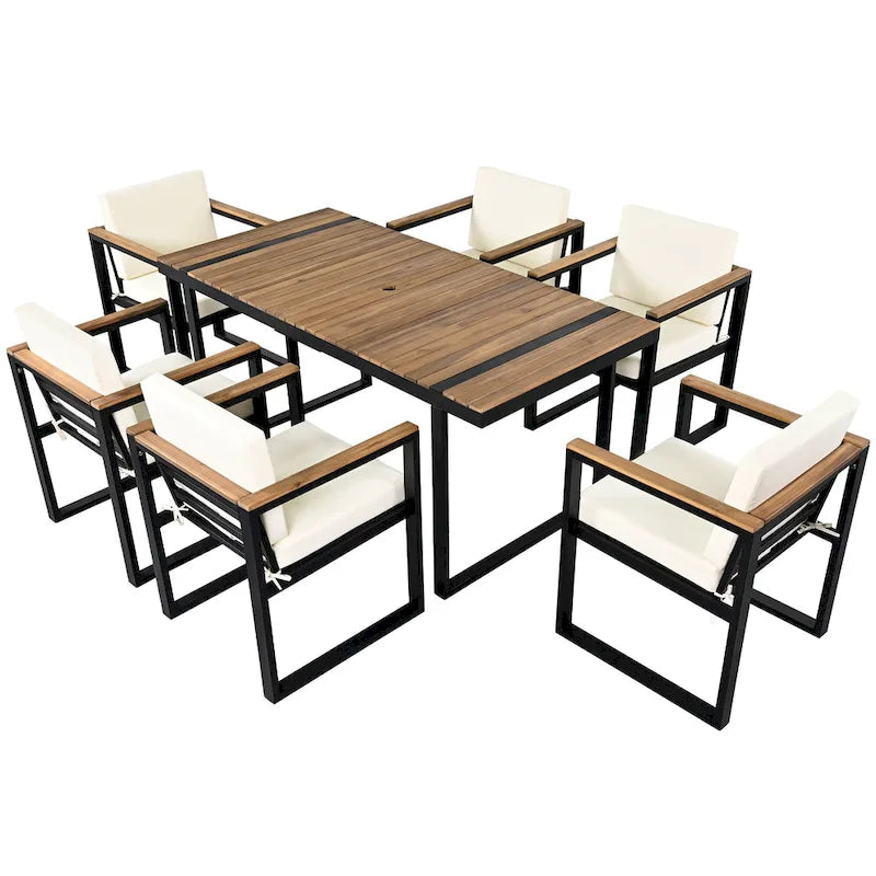 Ensemble de salle à manger d'extérieur 7 pièces avec table et chaises de patio et coussins amovibles
