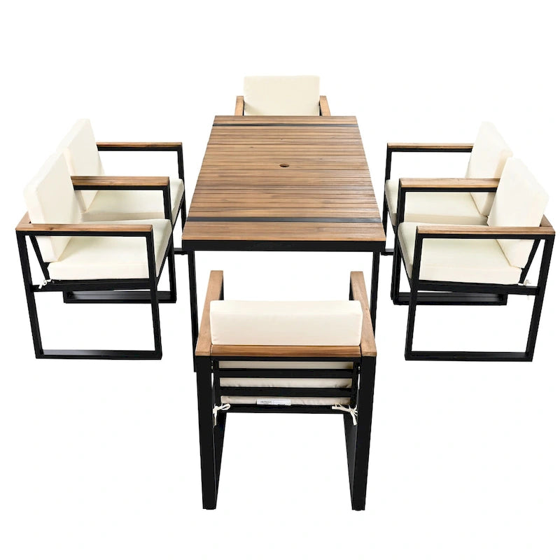 Ensemble de salle à manger d'extérieur 7 pièces avec table et chaises de patio et coussins amovibles