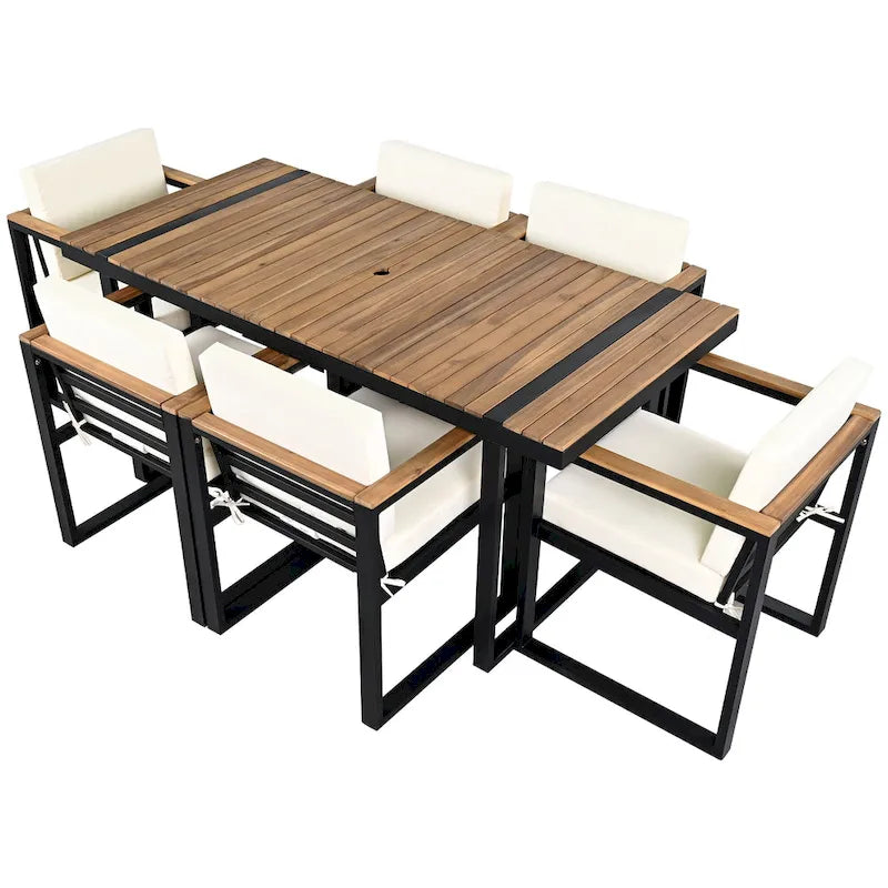 Ensemble de salle à manger d'extérieur 7 pièces avec table et chaises de patio et coussins amovibles