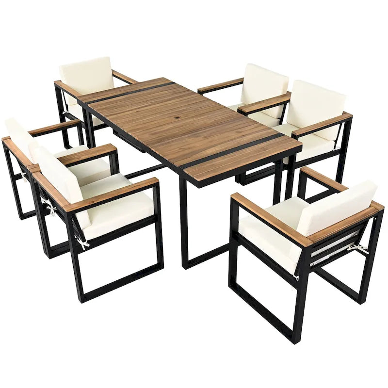 Ensemble de salle à manger d'extérieur 7 pièces avec table et chaises de patio et coussins amovibles