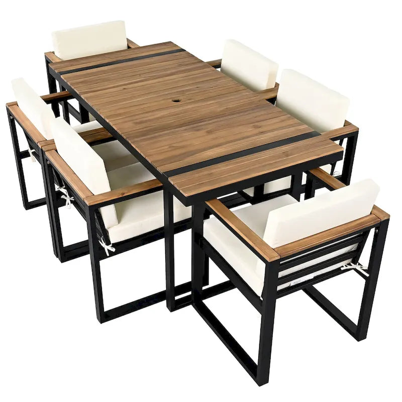 Ensemble de salle à manger d'extérieur 7 pièces avec table et chaises de patio et coussins amovibles