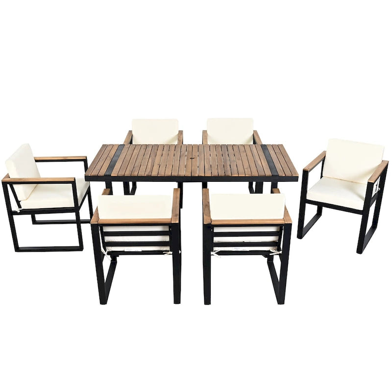 Ensemble de salle à manger d'extérieur 7 pièces avec table et chaises de patio et coussins amovibles