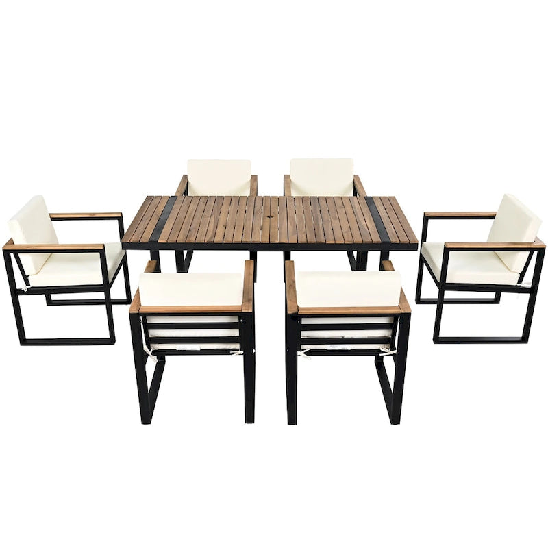Ensemble de salle à manger d'extérieur 7 pièces avec table et chaises de patio et coussins amovibles