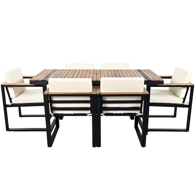 Ensemble de salle à manger d'extérieur 7 pièces avec table et chaises de patio et coussins amovibles