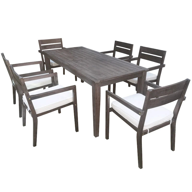 Table et chaises de salle à manger d'extérieur en bois d'acacia, idéales pour la terrasse