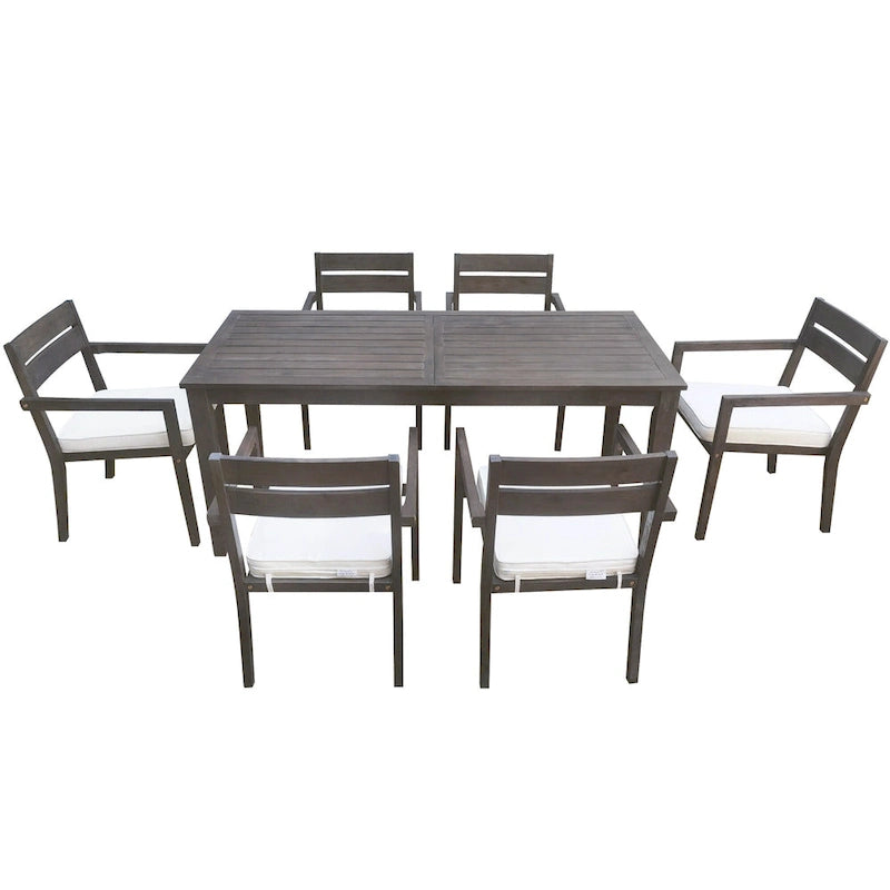 Table et chaises de salle à manger d'extérieur en bois d'acacia, idéales pour la terrasse