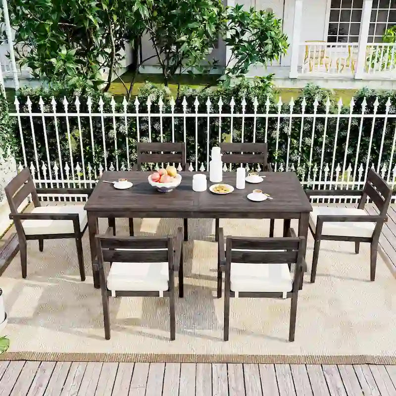 Table et chaises de salle à manger d'extérieur en bois d'acacia, idéales pour la terrasse