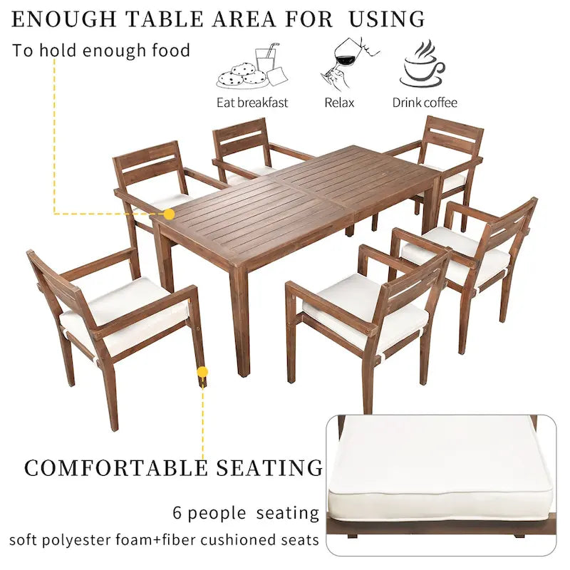 Table et chaises de salle à manger d'extérieur en bois d'acacia, idéales pour la terrasse