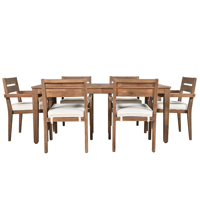 Table et chaises de salle à manger d'extérieur en bois d'acacia, idéales pour la terrasse